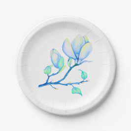 Blauwgroene Aquarel Magnoliatak Botanisch Papieren Bordje
