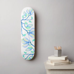 Blauwgroene Aquarel Magnoliatak Botanisch Persoonlijk Skateboard