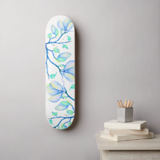 Blauwgroene Aquarel Magnoliatak Botanisch Persoonlijk Skateboard