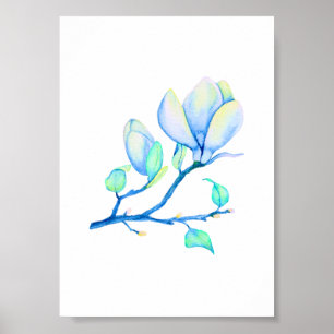 Blauwgroene Aquarel Magnoliatak Botanisch Poster