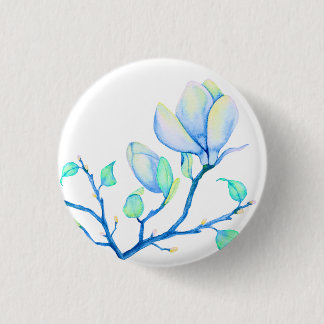 Blauwgroene Aquarel Magnoliatak Botanisch Ronde Button 3,2 Cm