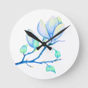 Blauwgroene Aquarel Magnoliatak Botanisch Ronde Klok