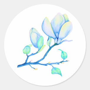 Blauwgroene Aquarel Magnoliatak Botanisch Ronde Sticker