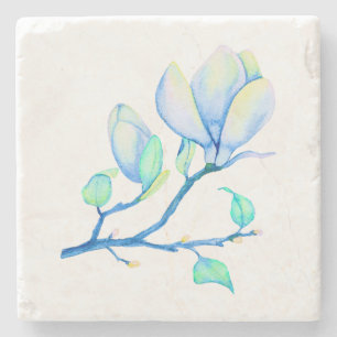 Blauwgroene Aquarel Magnoliatak Botanisch Stenen Onderzetter
