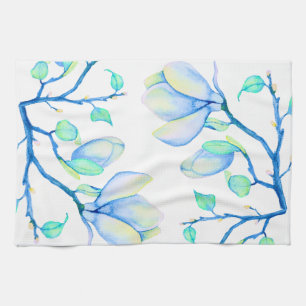 Blauwgroene Aquarel Magnoliatak Botanisch Theedoek