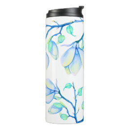 Blauwgroene Aquarel Magnoliatak Botanisch Thermosbeker