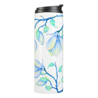 Blauwgroene Aquarel Magnoliatak Botanisch Thermosbeker