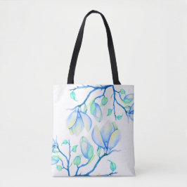 Blauwgroene Aquarel Magnoliatak Botanisch Tote Bag