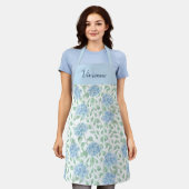 Blauwgroene Aquarel Wilde Bloem Eigen Naam Schort (Gedragen)