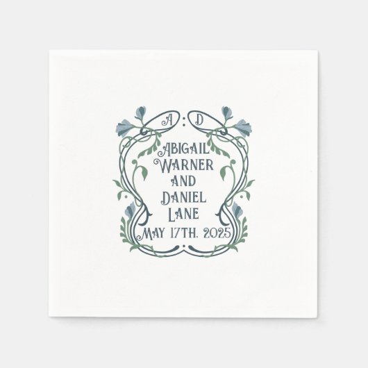 Blauwgroene Art Nouveau bruiloft cocktail Servet (Voorkant)