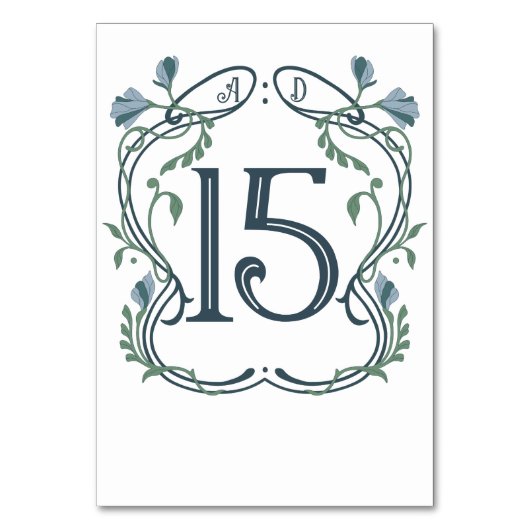 Blauwgroene Art Nouveau bruiloft Kaart (Voorkant)