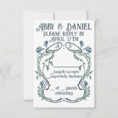 Blauwgroene Art Nouveau RSVP Kaartje (Voorkant)