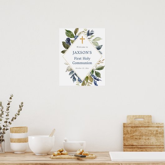 Blauwgroene bladblaasbaptisme poster (Keuken)