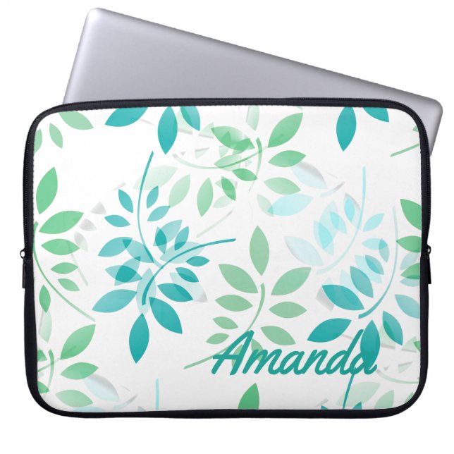 Blauwgroene Bladeren Laptop Sleeve (Voorkant)