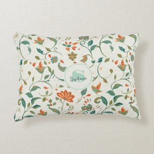  Blauwgroene Bladeren & Oranje Bloempatroon Accent Kussen