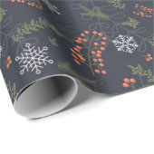 Blauwgroene bladgroen rode bessen sneeuwvlok cadeaupapier (Rol Hoek)