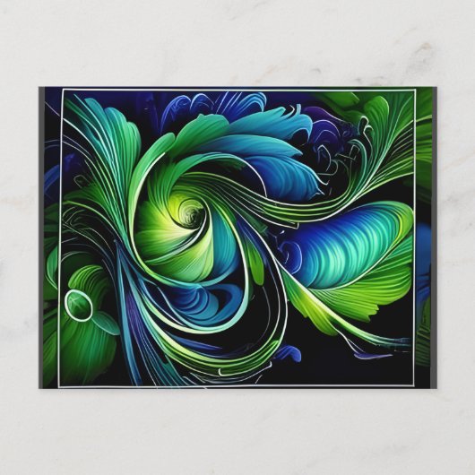 blauwgroene bladrijke abstracte briefkaart (Voorkant)