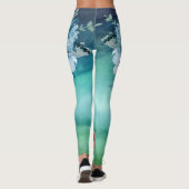 Blauwgroene bloem leggings (Achterkant)