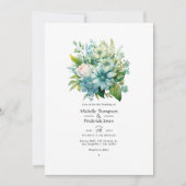 Blauwgroene bloemen winter bruiloft kaart (Voorkant)