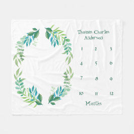 Blauwgroene bloemenblaadjes baby mijlpaal jongen b fleece deken