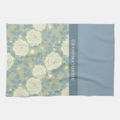 Blauwgroene bloemendruk blokprint theedoek (Horizontaal)