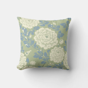 Blauwgroene blokdruk bloemenslingerpillow kussen