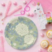 Blauwgroene blokdruk bloemmotief papieren bordje (Feest)