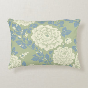 Blauwgroene blokdruk bloemmotief ronde pouf accent kussen