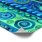 Blauwgroene Boho Streep Waterverf Muurkunst Poster (Hoek)