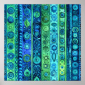 Blauwgroene Boho Streep Waterverf Muurkunst Poster (Voorkant)