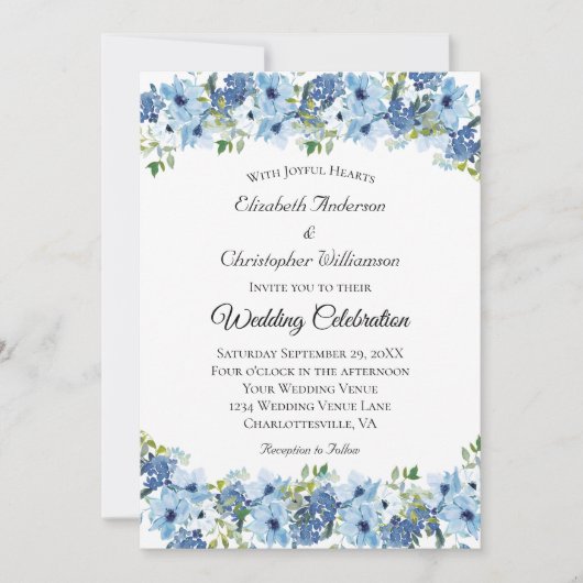 Blauwgroene Boho-waterverf Bloemen Bruiloft Kaart (Voorkant)