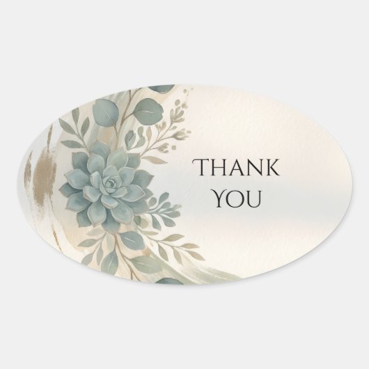 Blauwgroene botanische ovale bedanksticker sticker (Voorkant)