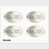 Blauwgroene botanische ovale bedanksticker sticker (Vel)