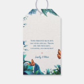 Blauwgroene Botanische Vlinder Trouw Favor Cadeaulabel (Achterkant)