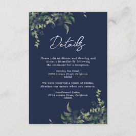 Blauwgroene botanische waterverf bruiloft informatiekaartje