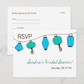 Blauwgroene Chinese lantaarn RSVP kaart (Voorkant / Achterkant)