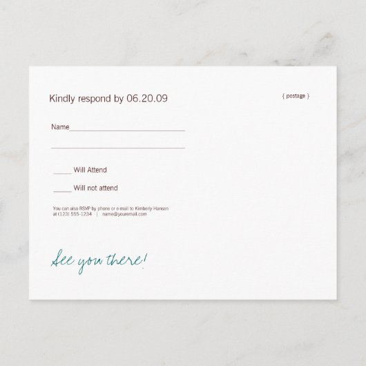 Blauwgroene Chinese lantaarn RSVP kaart (Achterkant)