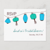Blauwgroene Chinese lantaarn RSVP kaart (Voorkant)