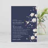 Blauwgroene Chinoiserie Bloementuin Bruiloft Kaart (Staand voorkant)