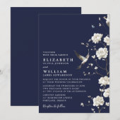 Blauwgroene Chinoiserie Bloementuin Bruiloft Kaart (Voorkant / Achterkant)
