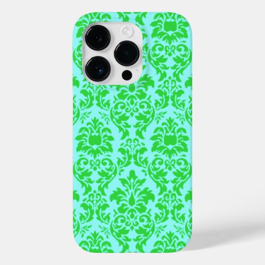 Blauwgroene damast Case-Mate iPhone case (Achterkant)