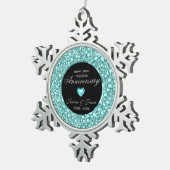 Blauwgroene diamanten Glitter 10e Jubileum Tin Sneeuwvlok Ornament (Rechts)