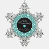 Blauwgroene diamanten Glitter 10e Jubileum Tin Sneeuwvlok Ornament (Voorkant)
