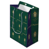 Blauwgroene Eid-cadeaubag Medium Cadeauzakje (Voorkant Gekanteld)