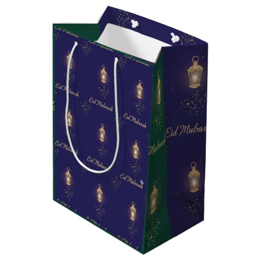 Blauwgroene Eid-cadeaubag Medium Cadeauzakje (Achterkant Gekanteld)