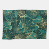 Blauwgroene en goudbladeren theedoek (Horizontaal)