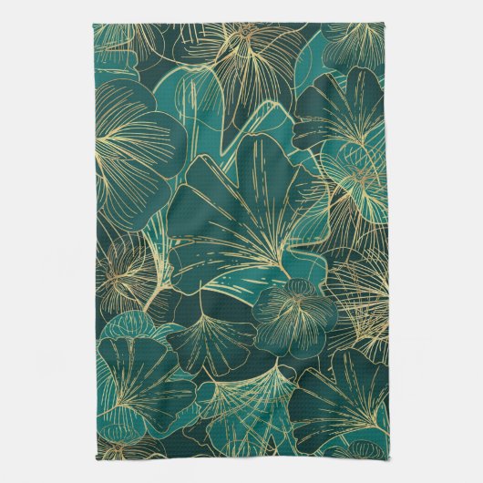 Blauwgroene en goudbladeren theedoek (Verticaal)