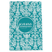 Blauwgroene en witte  Damasvaten Medium Cadeauzakje (Voorkant)