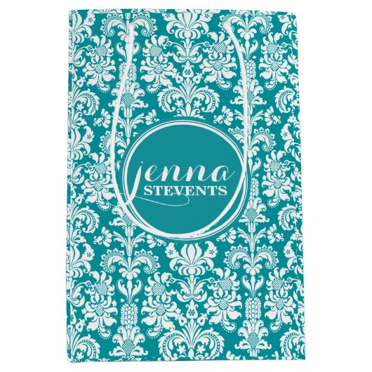 Blauwgroene en witte  Damasvaten Medium Cadeauzakje (Voorkant)