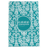 Blauwgroene en witte  Damasvaten Medium Cadeauzakje (Achterkant)